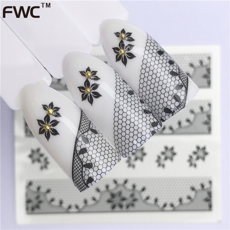 ZKO Lace Flower Nail Sticker Decal Water Transfer White Black Tips Women Makeup Tattoos 2020 Summer New Design
