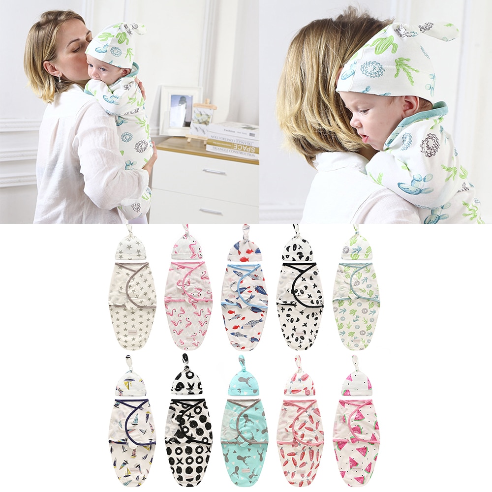 Baby Swaddle Blanket + Cap Newborn Cocoon Wrap Cotton Swaddling Bag Baby Envelope Sleep sack Bedding