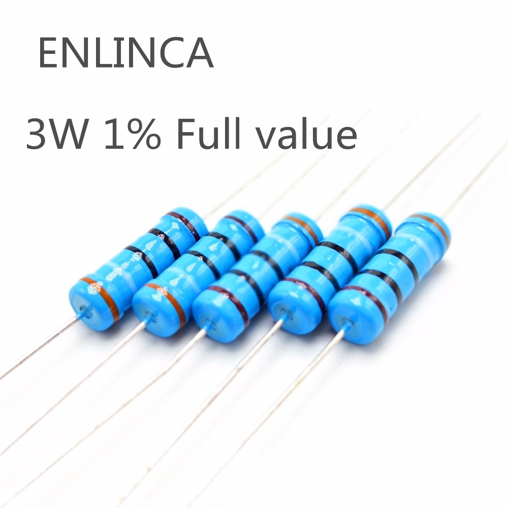 10pcs 3W 1% Metal film resistor 0.1R 0.12R 0.15R 0.18R 0.22R 0.24R 0.27R 0.3R 0.33R 0.36R 0.39R 0.43R 0.47R 0.5R 0.56R 1%