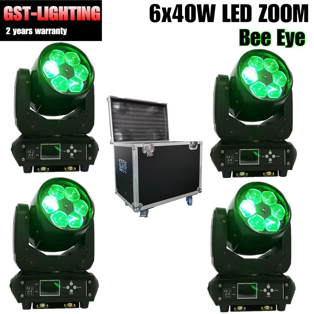 flight case package 4PCS/LOT Beam Moving Head Lights 6X40W RGBW Quad Color LED Wash