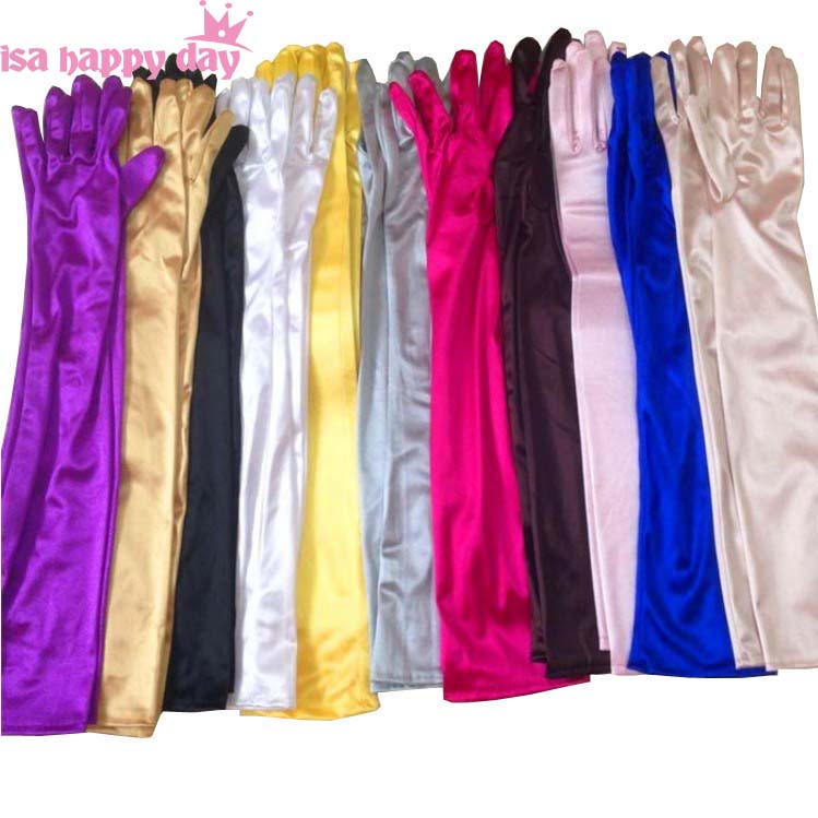 multi color bride cheap wedding accessories bridal Elbow white black red ladies pageant dress satin fingerlings elegant gloves