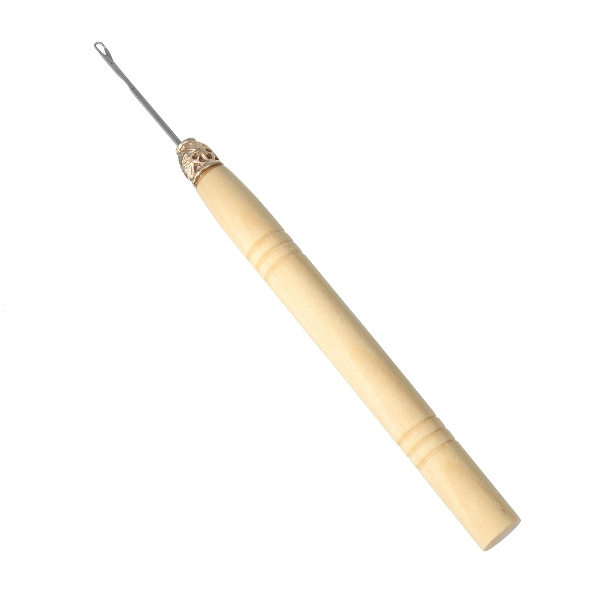 Wooden Handle Crochet Hook Threader Pulling Needle Linking Micro Rings/Loop Needle Hair Extension Tool Braiding Wig Tool