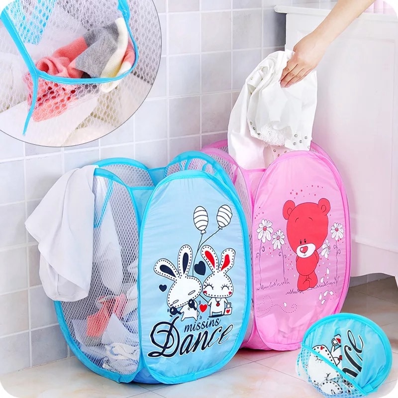 Folding Laundry Basket Hamper Cartoon Pop Up Easy Open Mesh Laundry Dirty Storage Box Kids Toys Sundries Storage Box Organizer