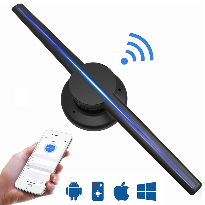 GLITE 10pcs Upgraded 42cm/16.54" Wifi 3D Holographic Projector Hologram Player LED Display Fan Advertising Light APP Control