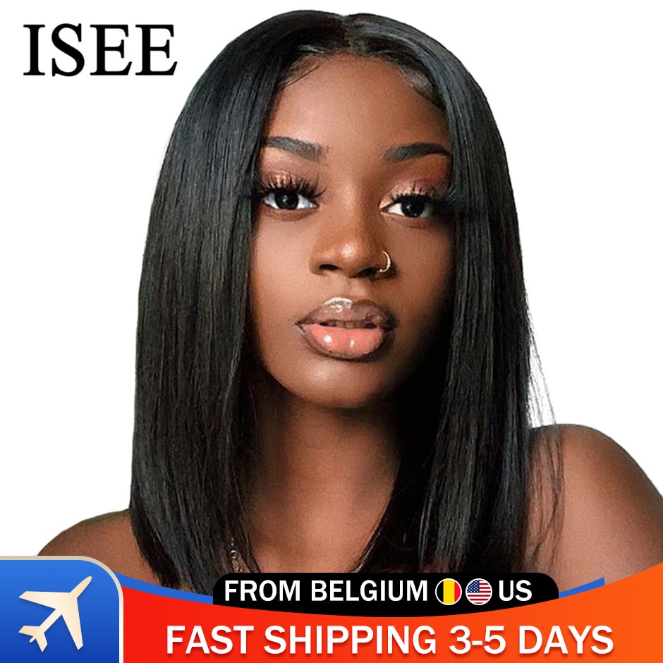 Straight Bob Human Hair Wigs 4X4 Lace Closure Bob Wigs Straight Short Bob Wig ISEE HAIR Malaysian Lace Frontal Human Hair Wigs