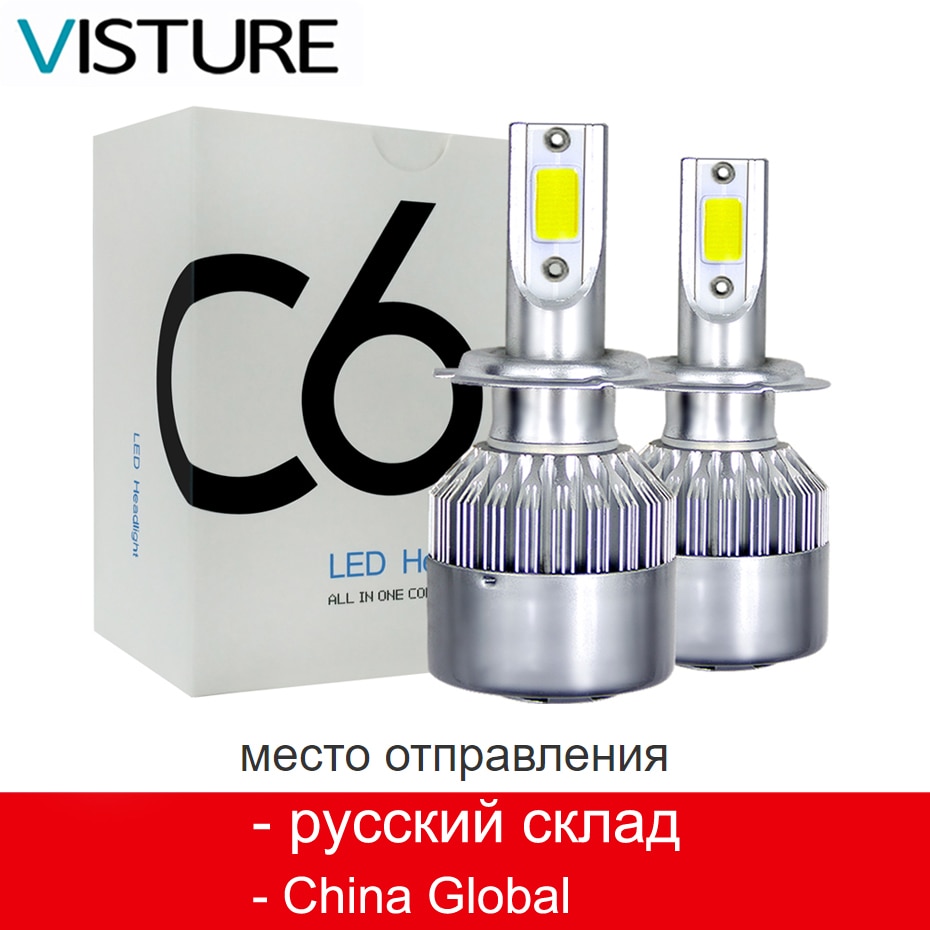 1 Pair Car LED Headlight Bulbs Lamp H4 H7 H11 H8 HB4 H1 H3 HB3 Auto Car High Low Beam 6500K 12V Head Light Visture C6