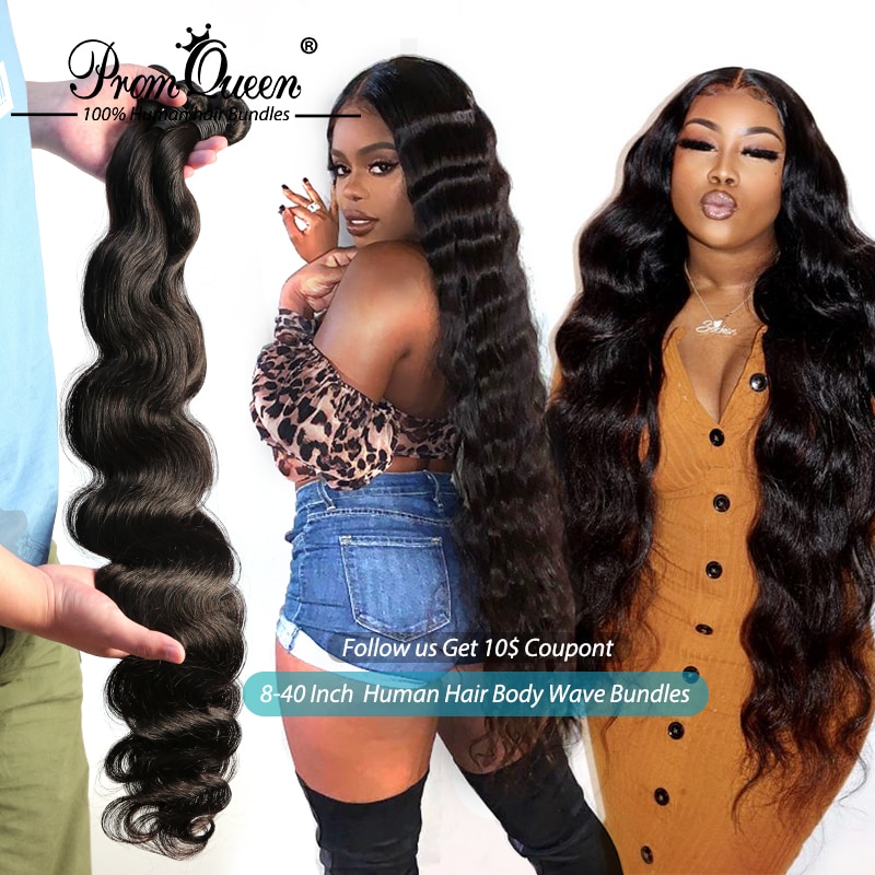PromQueen Remy Hair Brazilian Human Hair Bundles Body Wave 1/3/4 Double Machine Weft Human Hair Weave Bundles Free Shipping