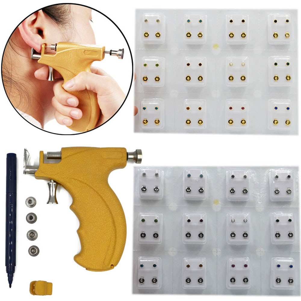 Professional Universal Ear Piercing Gun Ear Piercing Instrumen Gold Silver Color Birthstone Ear Lip Helix Stud Earring Jewelry