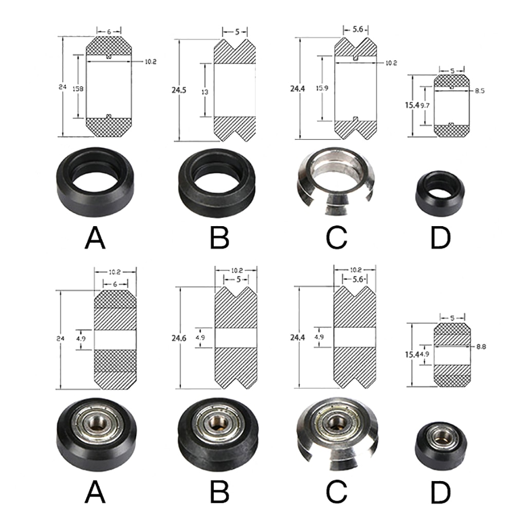 CNC POM Openbuilds Plastic wheel with 625zz MR105zz Idler Pulley Gear Passive Round Wheel Perlin Wheel V type for V-Slot