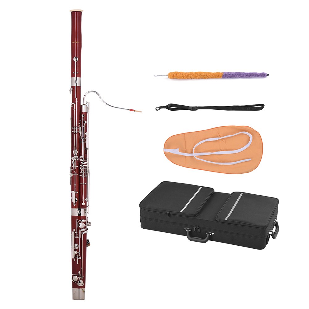 ammoon Professional C Key Bassoon Maple Wood Body Cupronickel Silver Plated Keys Woodwind Instrument