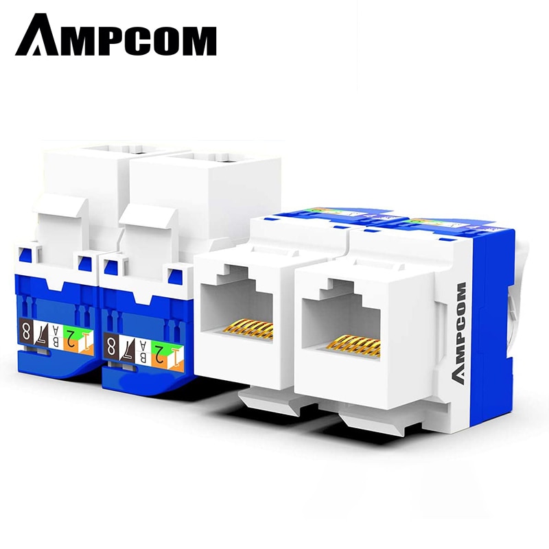 CAT5e/ CAT6 Tool Less Keystone Jack,AMPCOM RJ45 Self-Locking Cat.5e Keystone Module Adapter No Punch-Down Tool Required Couplers