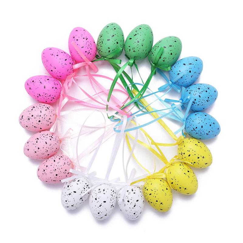 18pcs Easter Eggs Children DIY Craft Eggs Hand Painted Easter Decorative Toys Children Kids Pendants Ornaments