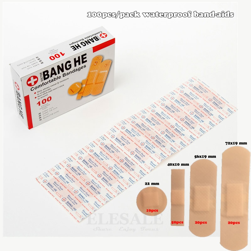 100Pcs/Pack Waterproof Band-Aids Bandages First Aid Medical Anti-Bacteria Wound Plaster Multi Size Home Travel Emergency Kits