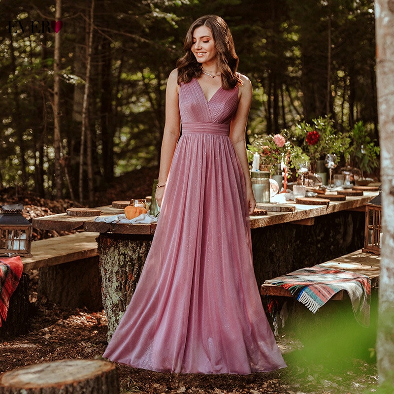 Blue Dress Women Evening Dresses Ever Pretty 2021 V-Neck A-Line Sleeveless Floor-Length Sparkly Sexy Party Gown Robe De Soiree