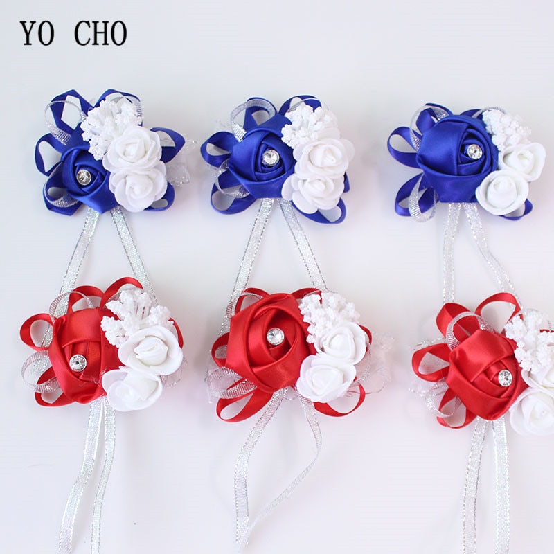 YO CHO Wrist Corsage Bridesmaid Sisters Hand Flowers Silk Artificial Bride Flowers White Wedding Dancing Party Decor Bridal Prom