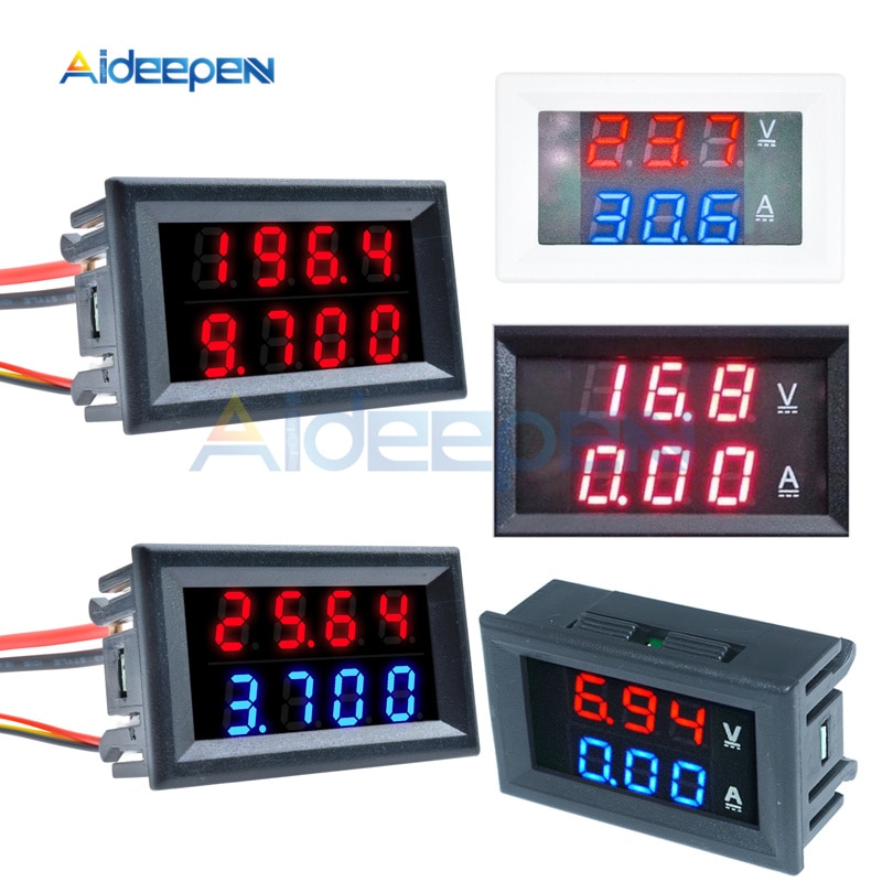DC 100V 200V 10A 50A 0.28" Mini Digital Voltmeter Ammeter 4 Bit 5 Wires Voltage Current Meter Tester Blue Red Dual LED Display