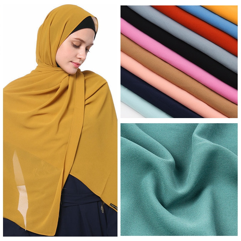 2020 New Elegant Modest Women Bubble Chiffon Solid Oversizes Muslim Head Scarf Ladies Shawl and Wrap Female Foulard Hijab Stoles