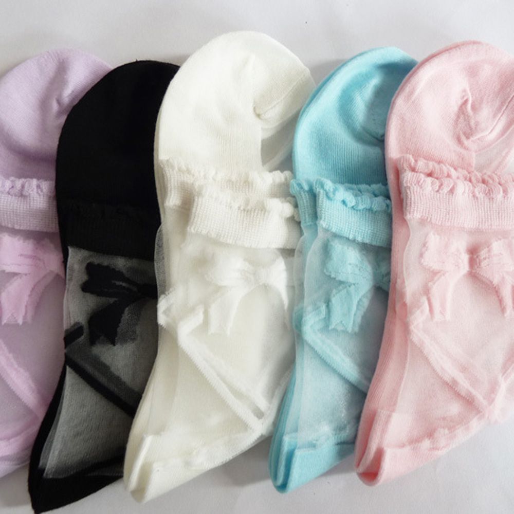 Transparent Women Sexy Silk Socks Fishnet Women Lace Ruffle Bowknot Soft Comfy Ankle Sock Women's Clothing Accessories