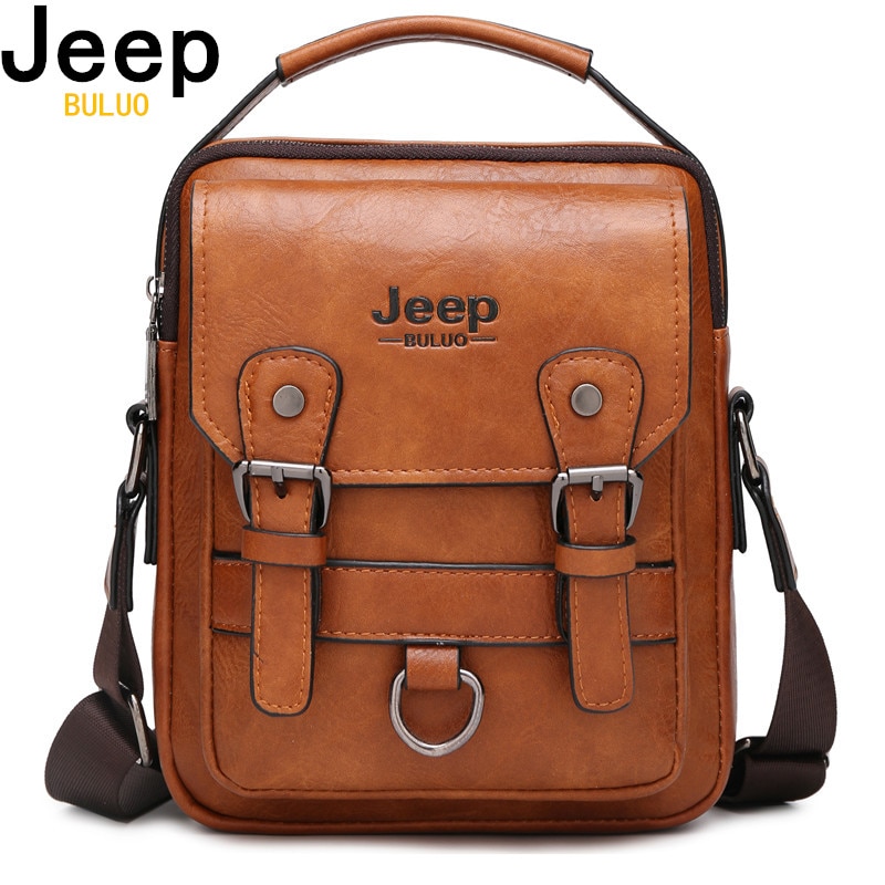 JEEP BULUO Brand New Man's Crossbody Shoulder Bag Multi-function Men Handbags Large Capacity Split Leather Bag For Man Travel