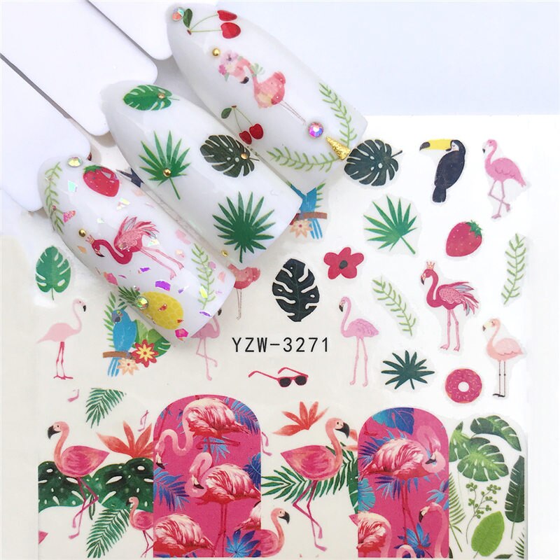 1pc Nail Sticker Summer Colorful Designs Water Transfer Decals Flamingo Fruit Nordic Plant Nail Art Slider Decor Beauty Tip