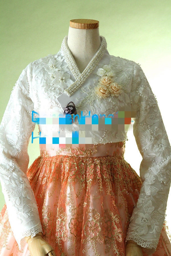 Women Modern Hanbok Dress Custom Made Korean Lace Hanbok High Waist Hanbok