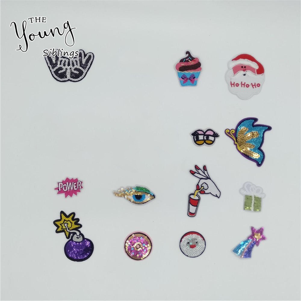 Fashion style Sequins Iron on patch DIY Embroidery Applique Hot melt adhesive Clothing Sewing Accessories Supplies C6551-C6570