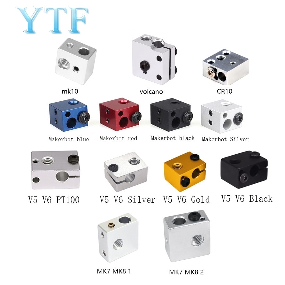 3D Printer Heating Parts MK8 MK10 V5V6 Volcano Red Black Blue White For Print Extruder J-head Aluminum