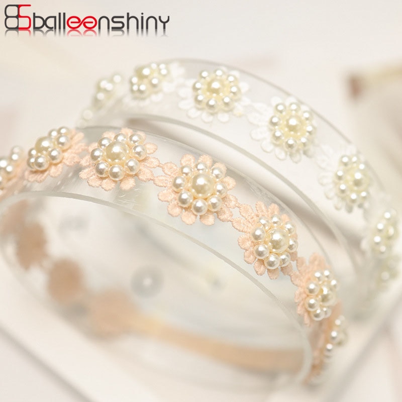 BalleenShiny Korean Children's Hair Accessories Infant Newborn Baby Hair Band Lace Pearl Full Moon Princess Birthday Headdress