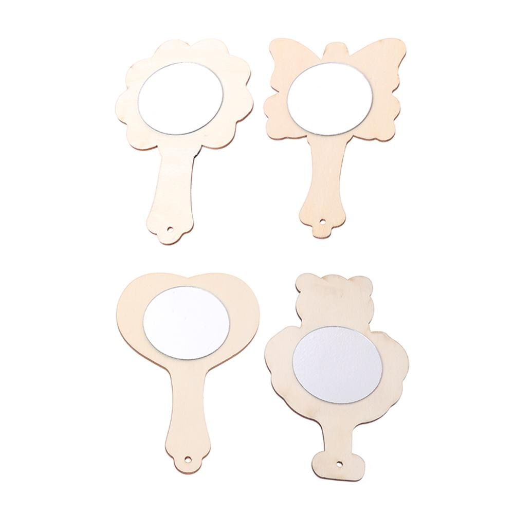 DIY White Wood Mold Mirror Painting Handmade Craft Kids Toys Trinket Material