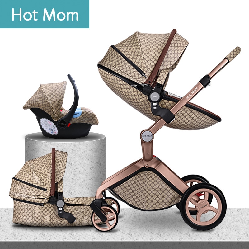 Hot Mom Stroller ISOFIX Interface Car Seat Luxury 3 In1 Baby Stroller 87cm High Landscape Stoller Light Carriage Free Shipping