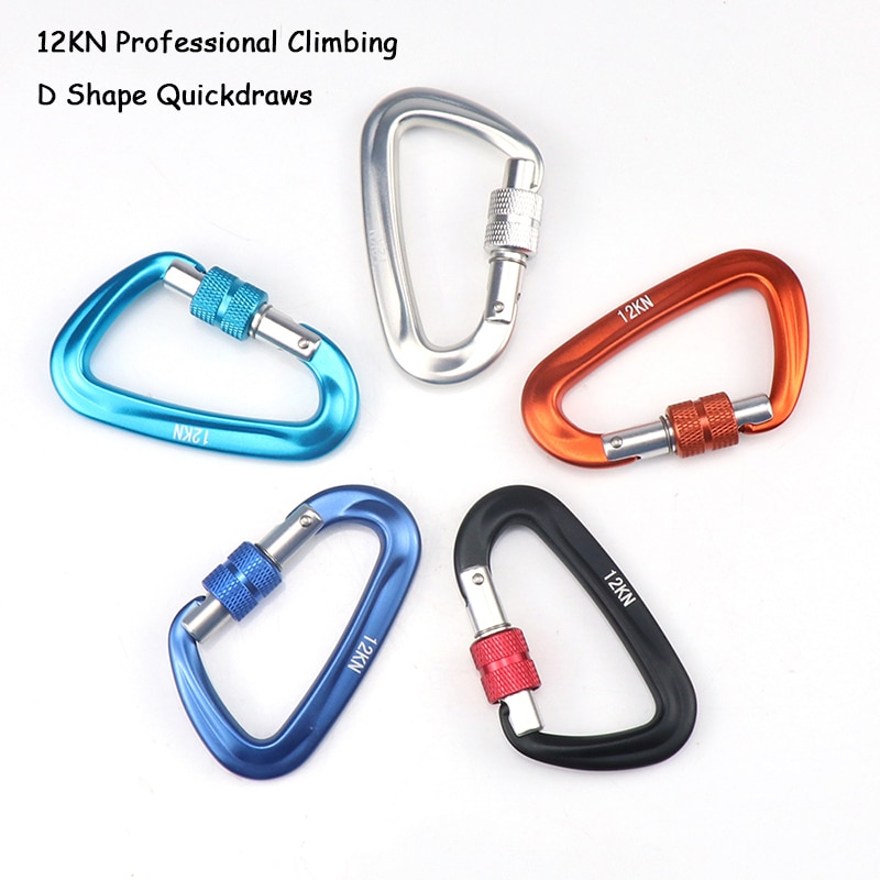 12KN Climbing Carabiner D Shape Quickdraws Professional Climbing Buckle Lock Security Safety Lock Outdoor Climbing Equipment