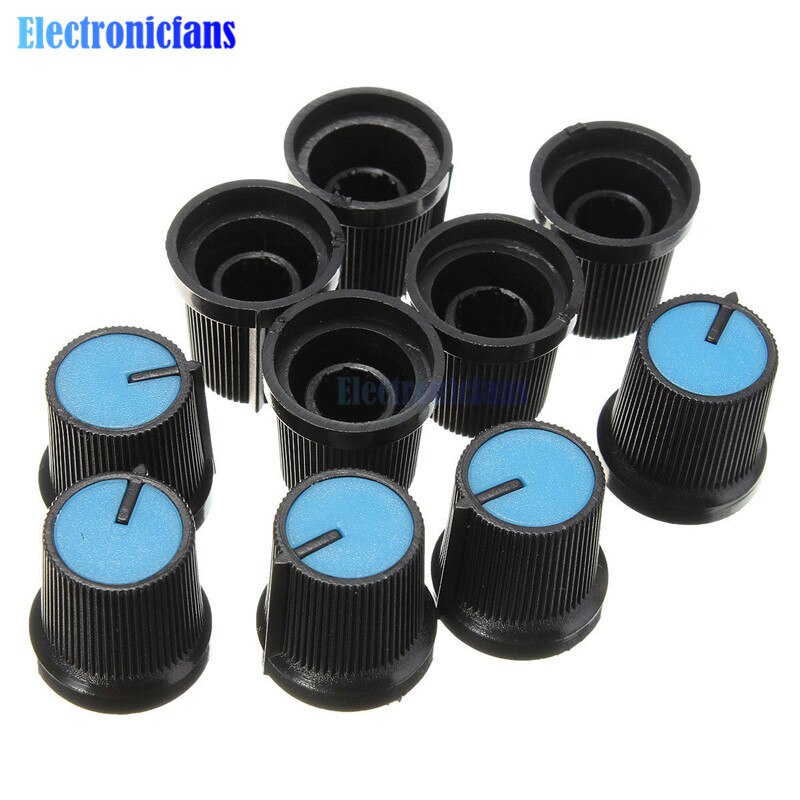 10PCS/Lot Black Potentiometer Knob Blue Face Plastic Rotary Taper Potentiometer Knob 6mm Dia. Shaft