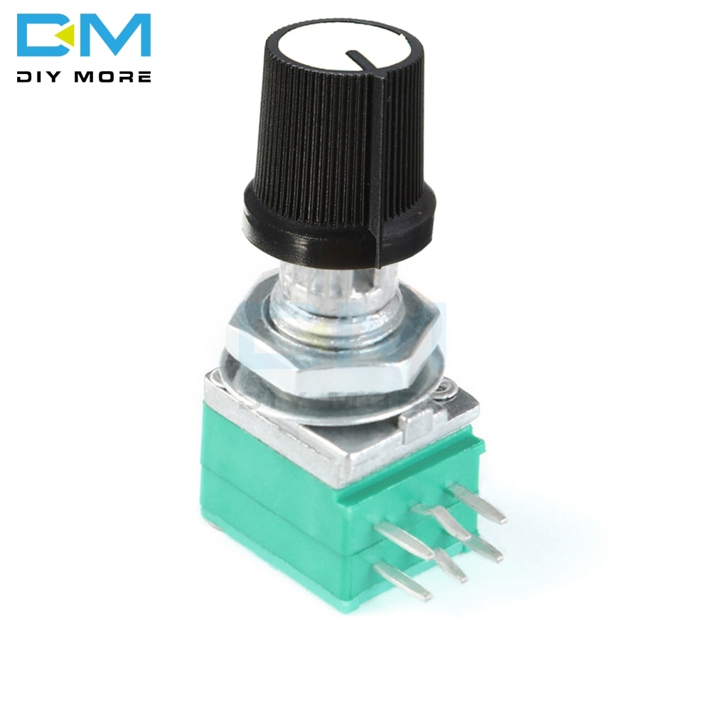 1PCS 6 Pin Rotary Potentiometer 6mm Knurled Shaft Single Linear B Type B10K ohm 5K 10K B20K B50K B100K With Caps White 6PIN 6P