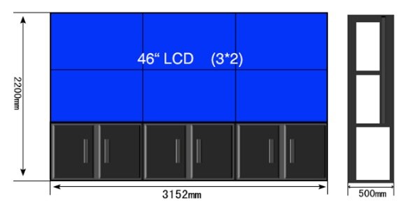 With cabinet stands 2x3pcs 46 inch lcd video wall