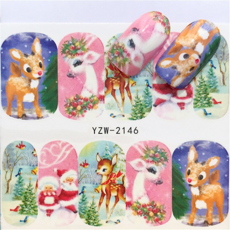 1 Sheet Christmas Nail Sticker Santa Claus Snowman Elk Christmas Tree Pattern Water Transfer Manicure Nail Art Wraps Decor Tool