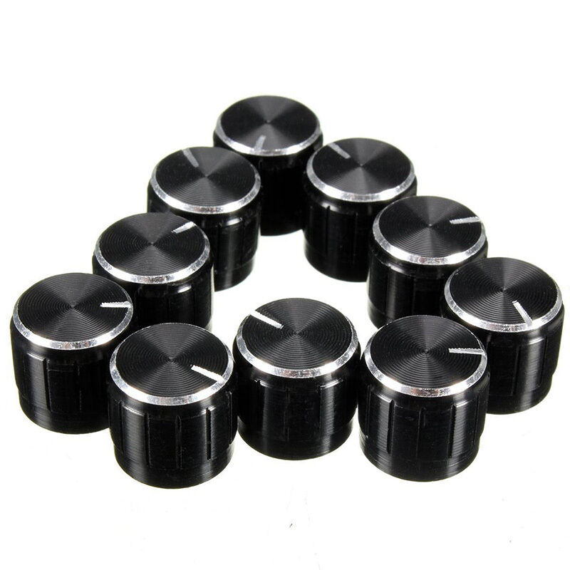 10PCS/Lot Black 6mm Potentiometer knobs Caps Knurled Shaft Potentiometer Control Knob Diameter 15mmx17mm Aluminum Switch Knob