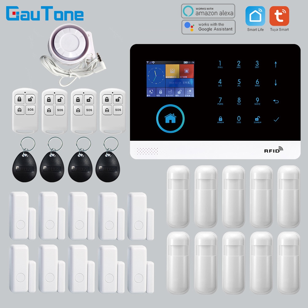 GT APP Remote Control Alarm Panel Switchable 9 Languages Wireless Home Security WIFI GSM GPRS Alarm System RFID Card Arm Disarm
