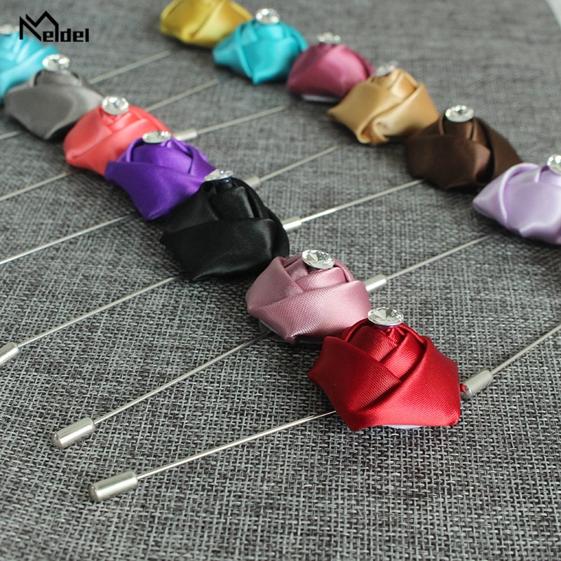 Meldel Groom Boutonniere Men Corsage Silk Rose Flower Pin DIY Wedding Flower Brooch Party Prom Corsage Accessories Dropshipping