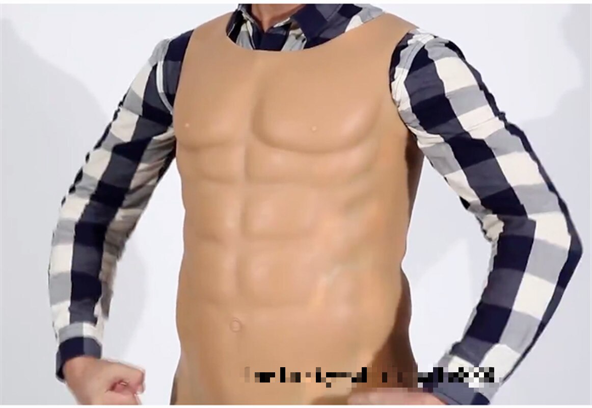 Male Sexy Strong Man Hunk Chest Muscle Silicone Fake Chest Muscle Pecloralis Lifelike Men Bodysuit Shaper Cosplay Handmade Dress