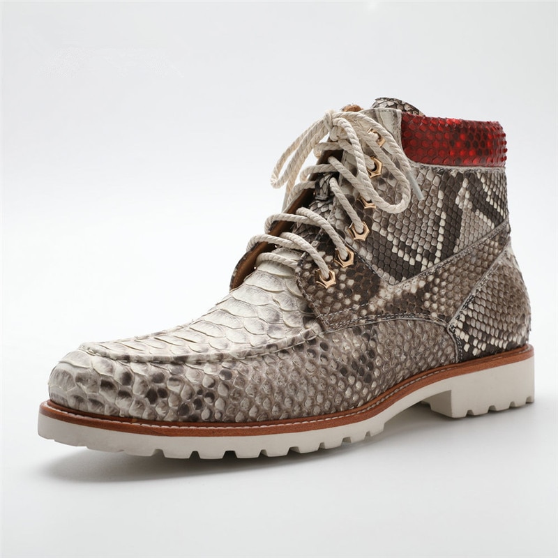 Autumn/Winter Designer Authentic Real True Python Leather Men's Casual Sneakers Exotic Genuine Snakeskin Male Lace-up High Shoes