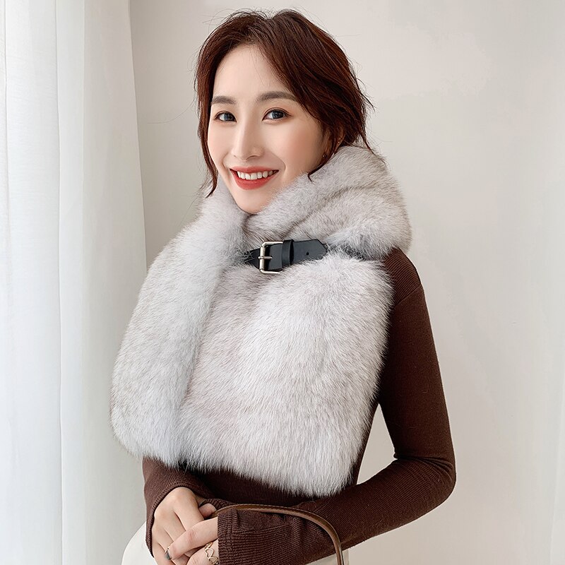 Lantafe Fur Scarf Winter Scarf Widening Thickening Real Fox Scarf Ladies Shawl Belt Buckle Whole Leather Collar Natural Fur