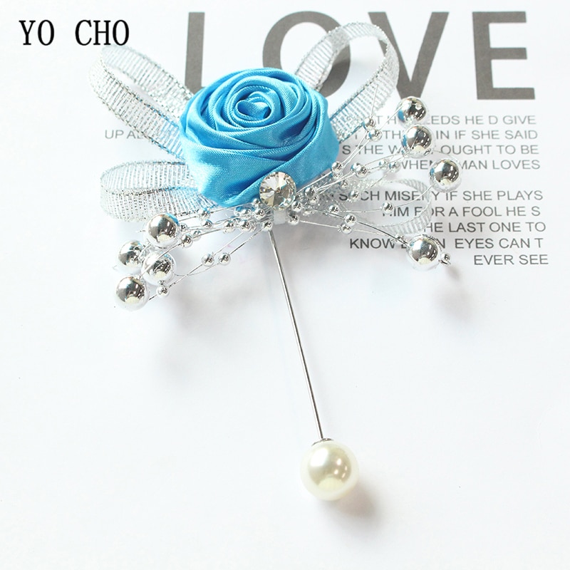 YO CHO Groom Boutonniere Buttonhole Women Brooch Wedding Corsage Pins Silk Roses Wedding Witness Corsage Flowers Man Accessories