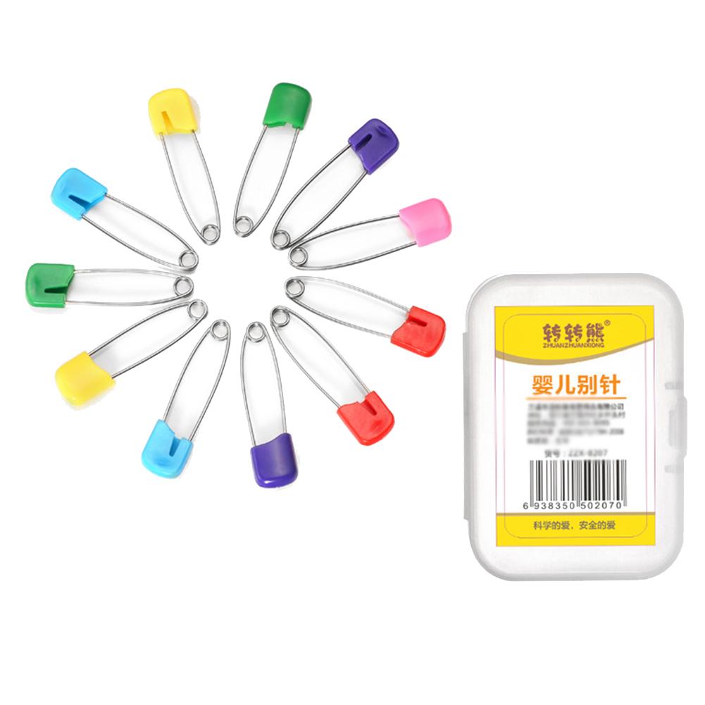 10Pcs/Box Plastic Head Baby Safety Pins Stainless Steel Cloth Diaper Nappy Clip New