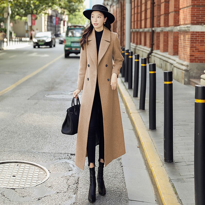 New Vintage Style Winter Woolen Coat Women X-Long Plus Wool Thicken Maxi Wool Coats Overcoat Parkas Manteau Femme