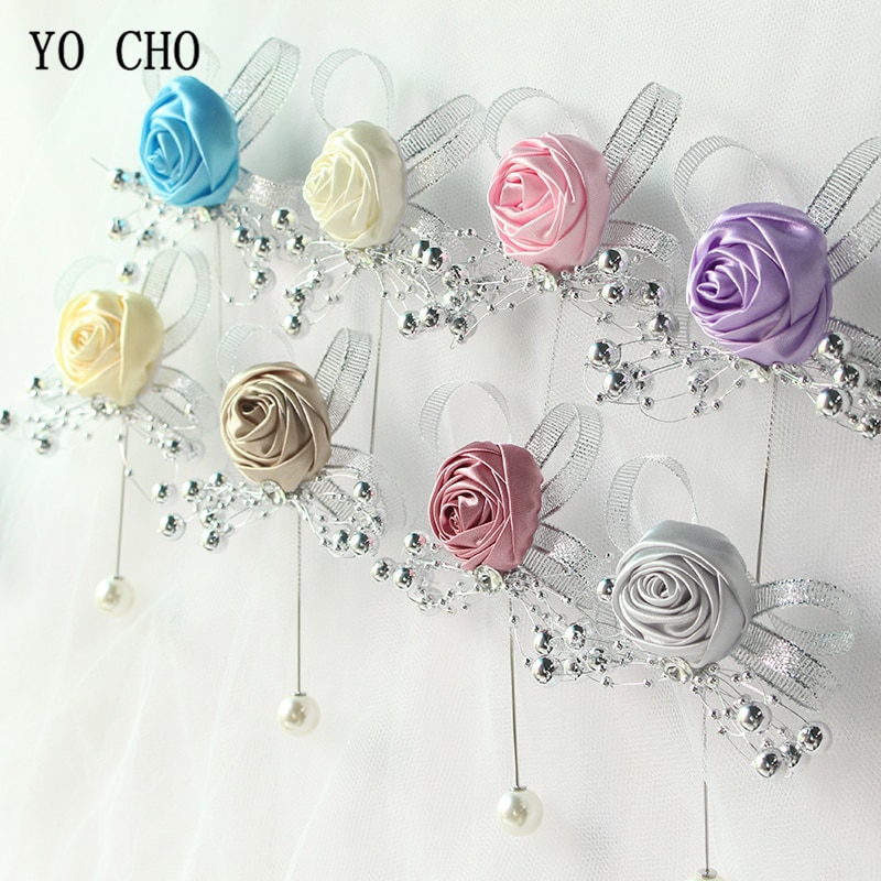 YO CHO Men Corsage Groom Boutonniere Fake Pearl Girl Corsage Artificial Flower Silk Brooch Wedding Planner Supplies Party Decor