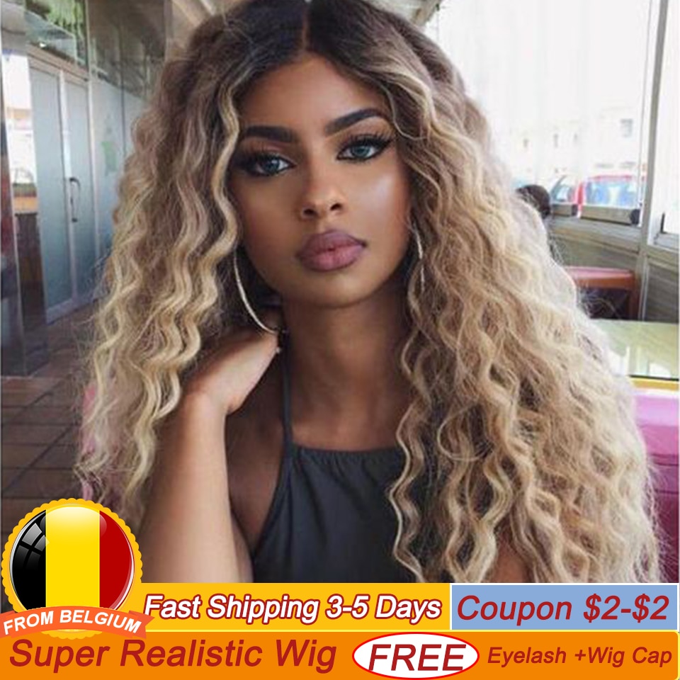 BELLA Synthetic Lace Front Wig Deep Wave Synthetic Lace Wigs Blonde Pink 12Color Available 30Inch Hair Wigs For Women Cosplay