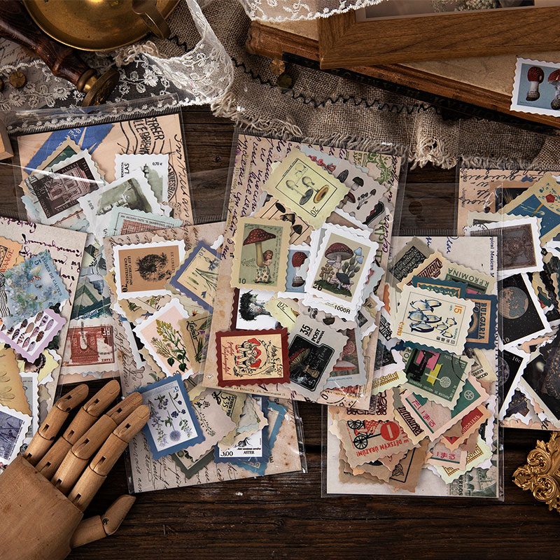Philatelic Museum Series Journal Decorative Stickers Scrapbooking Stick Label Diary Album Stationery Retro stamp plant Sticker