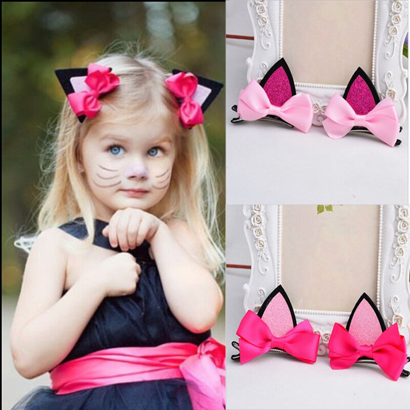 2 Pcs Kawaii Baby Girls Hair Clip Cat Ears Hairpins Barrettes Headwear Flower Hairpin Performance Decoration Hair Accessories