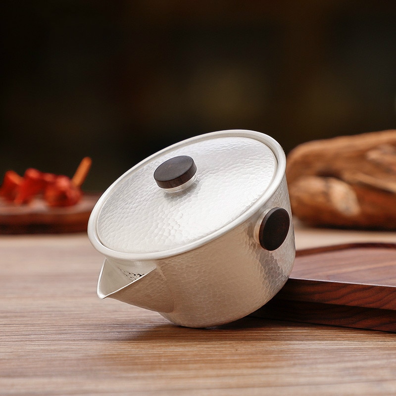Sterling Silver Handmade Silver Pot Creative Sandalwood Kung Fu Tea Set Anti-scalding Teapot Tea Cup Quick Cup Travel Cup Silver