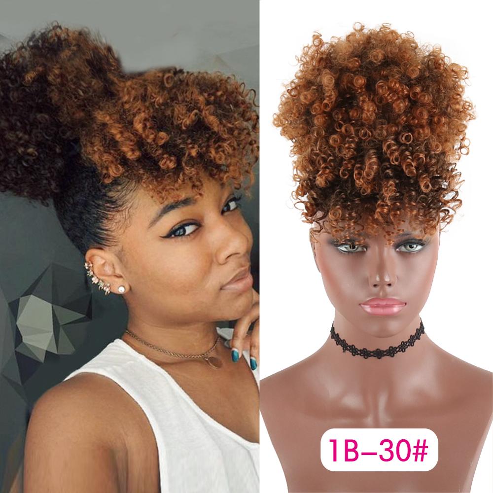 Drawstring Kinky Curly High Puff Ponytail Synthetic Hair Extensions African American Hair Ponytail With Bangs Short Wrap Clip